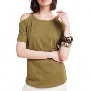 Anthropologie Maeve Green Cold Shoulder Cotton Tee Shirt 💚